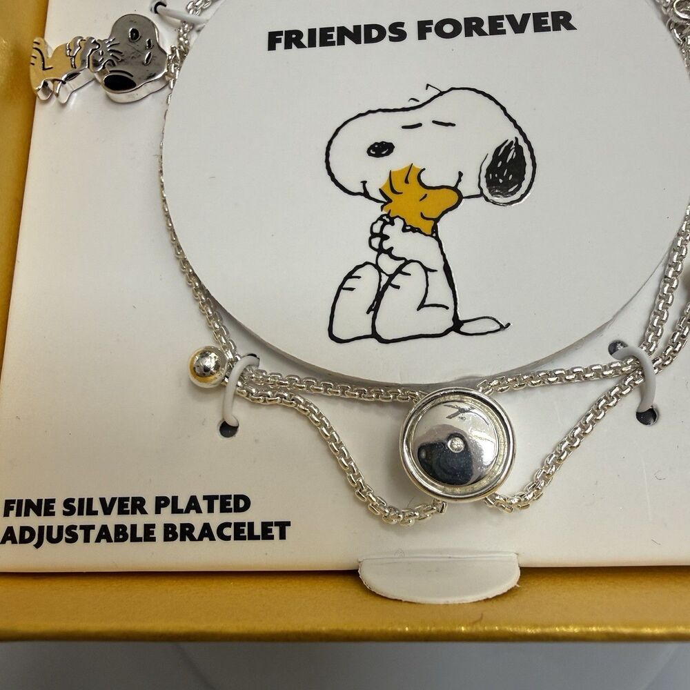 Peanuts Friends Forever Snoopy Woodstock Adjustable Bracelet Fine Silver Plated - Picture 6 of 7
